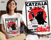 Catzilla Retro Japanese Movie Parody T-shirt Cat Film Kitty Monster Pet Lover Gift Tee